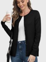 Wholesale Black Round Neck Button Thin Knit Cardigan