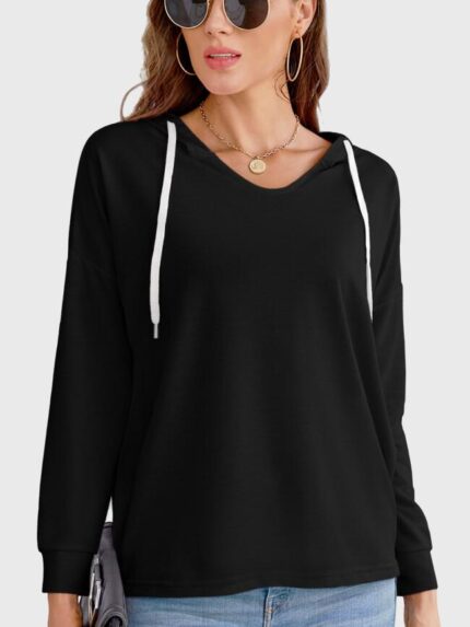 Wholesale Black V Neck Thin Hoodie