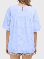 Wholesale Blue Floral Embossed Loose Blouse