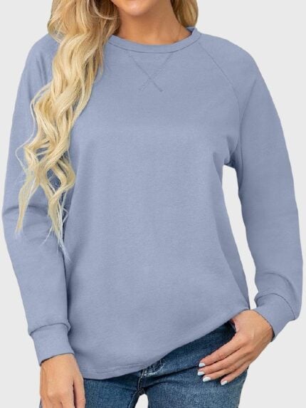 Wholesale Blue Long Sleeve Crewneck Top