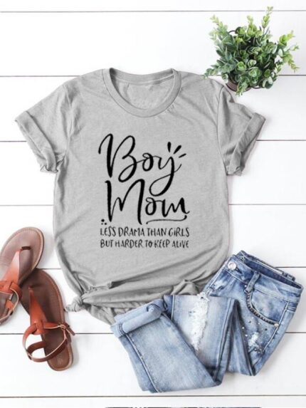 Wholesale Boy Mom Letter Print T-Shirt