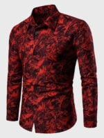 Wholesale Burgundy Printed Lapel Button Shirt