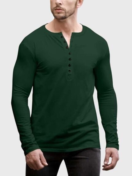 Wholesale Button Round Neck Long Sleeve T-Shirt