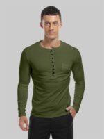 Wholesale Button Round Neck Pocket Long Sleeve T-Shirt