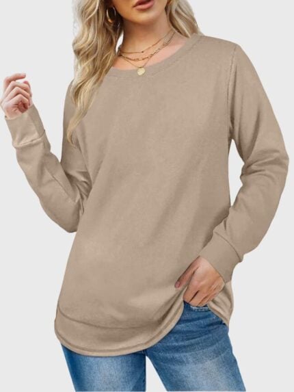 Wholesale Camel Long Sleeve Crewneck Top