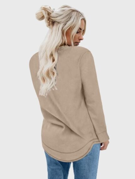 Wholesale Camel Long Sleeve Crewneck Top