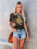 Wholesale Casual Tie-dye Sun And Moon Graphic T-Shirt