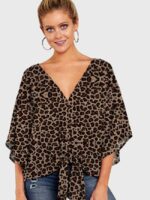 Wholesale Casual V-neck Leopard T-Shirt