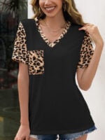 Wholesale Chic V-neck Leopard T-Shirt