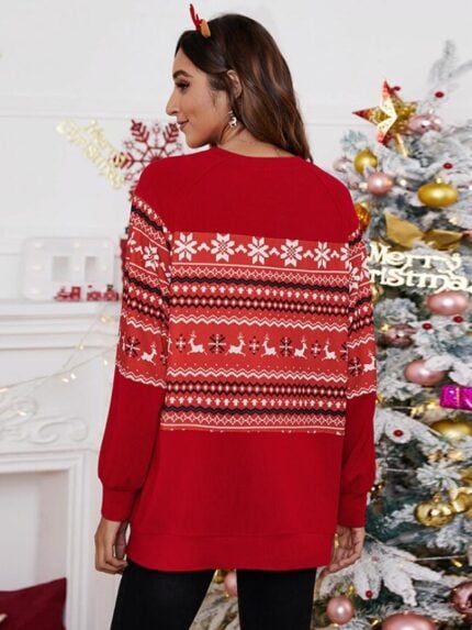 Wholesale Christmas print stitching knit top