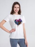 Wholesale Colorful Heart Pattern Print Short Sleeve T-shirt