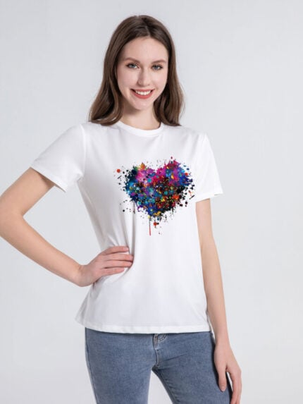 Wholesale Colorful Heart Pattern Print Short Sleeve T-shirt