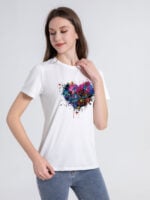 Wholesale Colorful Heart Pattern Print Short Sleeve T-shirt