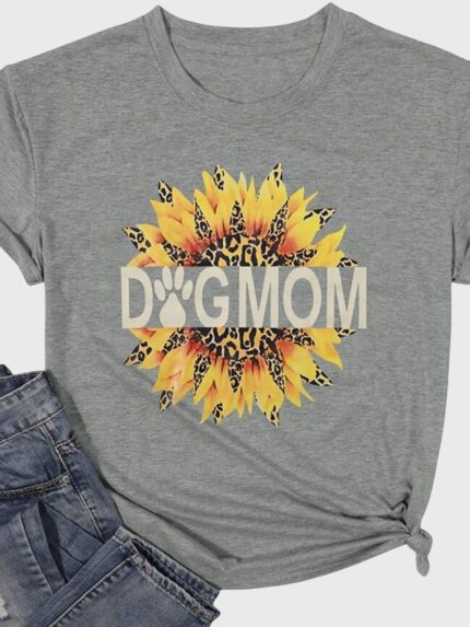 Wholesale DOG MOM Print Short Sleeve T-Shirt