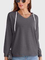 Wholesale Dark Grey V Neck Thin Hoodie