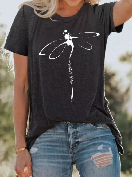 Wholesale Dragonfly Casual Graphic T-Shirt