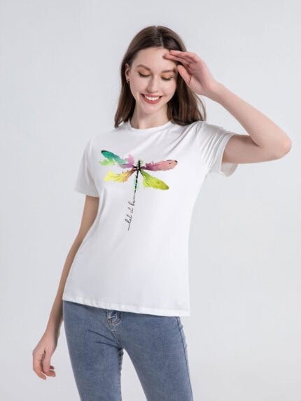 Wholesale Dragonfly Letter Print Short Sleeve T-shirt