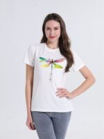 Wholesale Dragonfly Letter Print Short Sleeve T-shirt