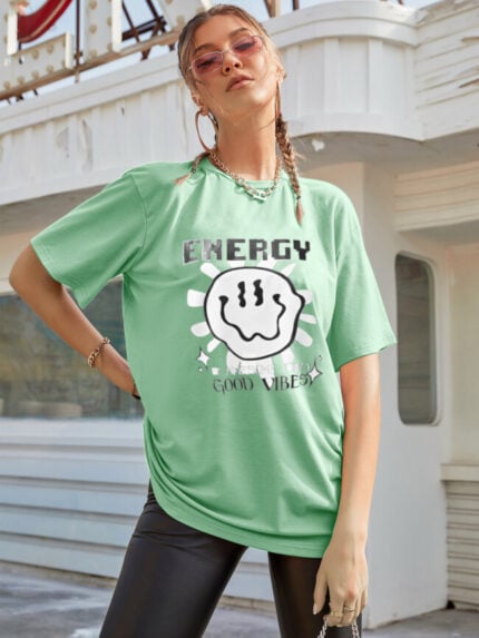 Wholesale ENERGY Smiley Print Short Sleeve T-Shirt