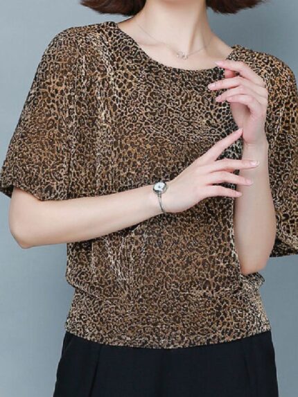 Wholesale Elegant Round-neck Leopard T-Shirt