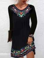 Wholesale Ethnic Print Long Sleeve Casual Dress