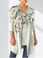 Wholesale Floral Print Faux Two-Piece Long Sleeve Top