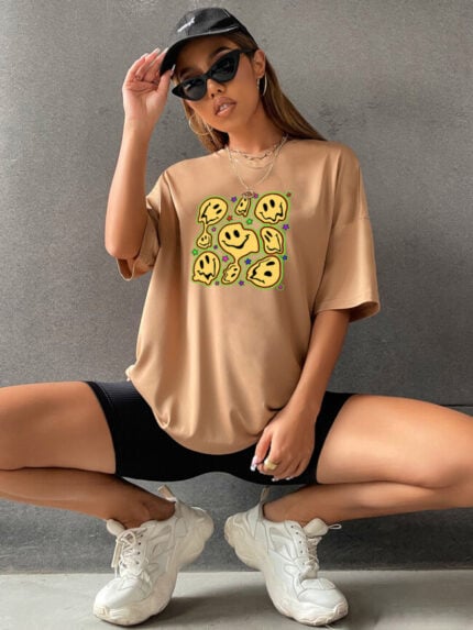 Wholesale Funny Smiley Print Short Sleeve T-Shirt