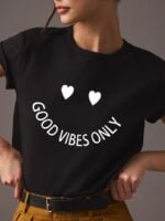 Wholesale GOOD VIBES ONLY Print Short Sleeve T-shirt