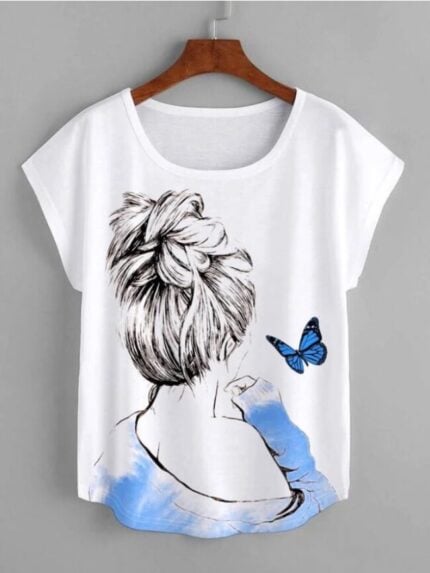 Wholesale Girl And Butterfly Casual Style T-Shirt