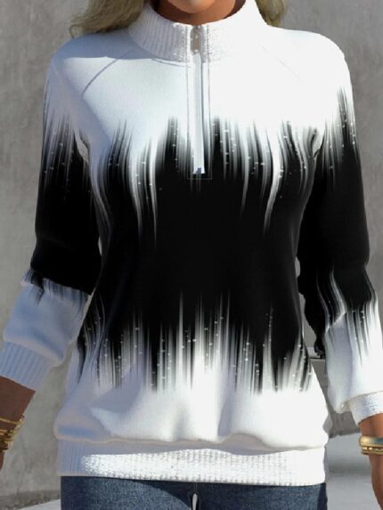 Wholesale Gradient Print Zipper Long Sleeve Sweatshirt