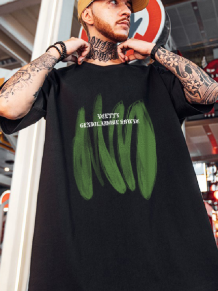 Wholesale Green Graffiti Print Short Sleeve T-Shirt