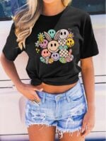 Wholesale Happy Smiley Face Print T-shirt