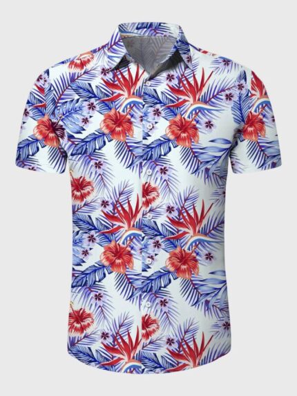 Wholesale Leaf Floral Print Summer Men's Shirt