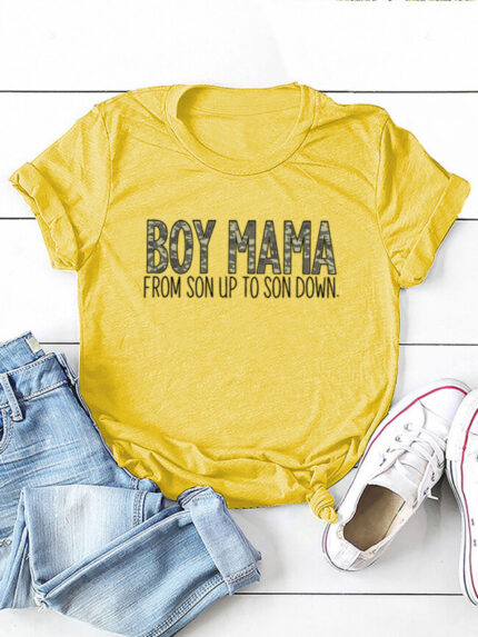 Wholesale Leopard BOY MAMA Letter T-Shirt