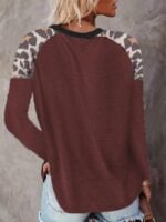 Wholesale Leopard Panel Long Sleeve Pocket T-Shirt