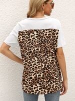 Wholesale Leopard Panel Pocket Short Sleeve T-Shirt