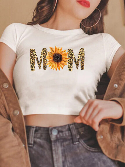 Wholesale Leopard Print MAMA With Sunflower T-Shirt