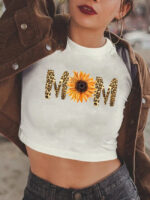 Wholesale Leopard Print MAMA With Sunflower T-Shirt