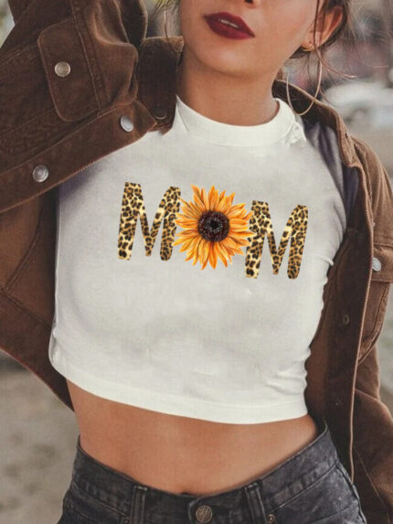 Wholesale Leopard Print MAMA With Sunflower T-Shirt