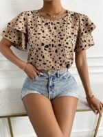 Wholesale Leopard Ruffle Sleeve Loose Top