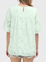 Wholesale Light Green Floral Embossed Loose Blouse