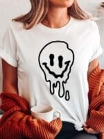 Wholesale Melted Smiley Face Print Short Sleeves Tee