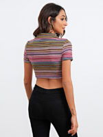 Wholesale Mixed Stripe V-Neck Cropped T-Shirt