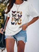 Wholesale Multicolor Butterfly Print T-Shirt