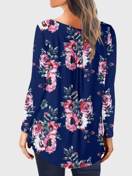 Wholesale Navy Blue Floral Print Long Sleeve Top