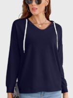 Wholesale Navy Blue V Neck Thin Hoodie