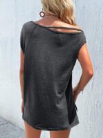 Wholesale One Shoulder Solid Color Hollow T-shirt