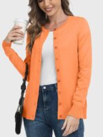 Wholesale Orange Round Neck Button Thin Knit Cardigan