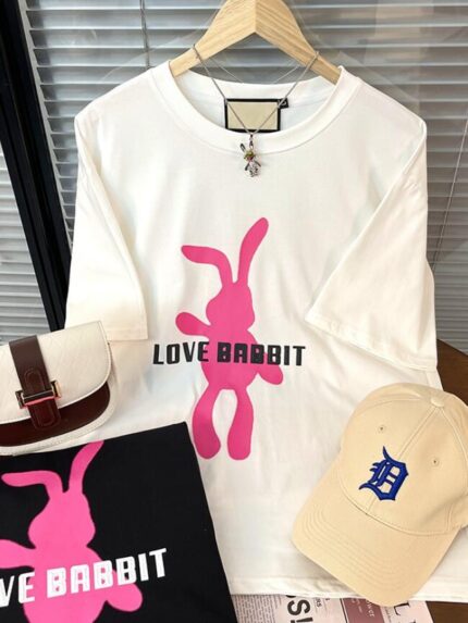 Wholesale Oversized LOVE Rabbit Animal Print T-Shirt