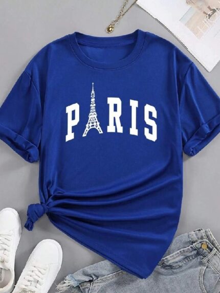 Wholesale PARIS Print Short Sleeve T-shirt